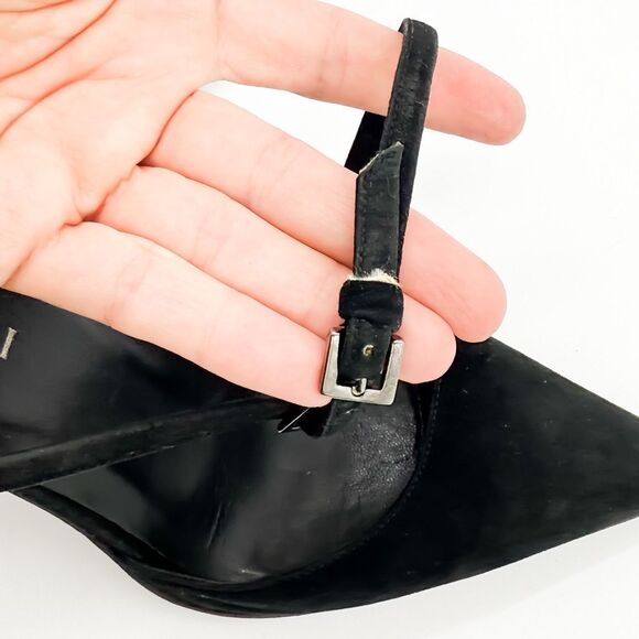 Gucci Black Suede Leather Strappy Heels Pointed Toe Size 7 - Picture 13 of 15
